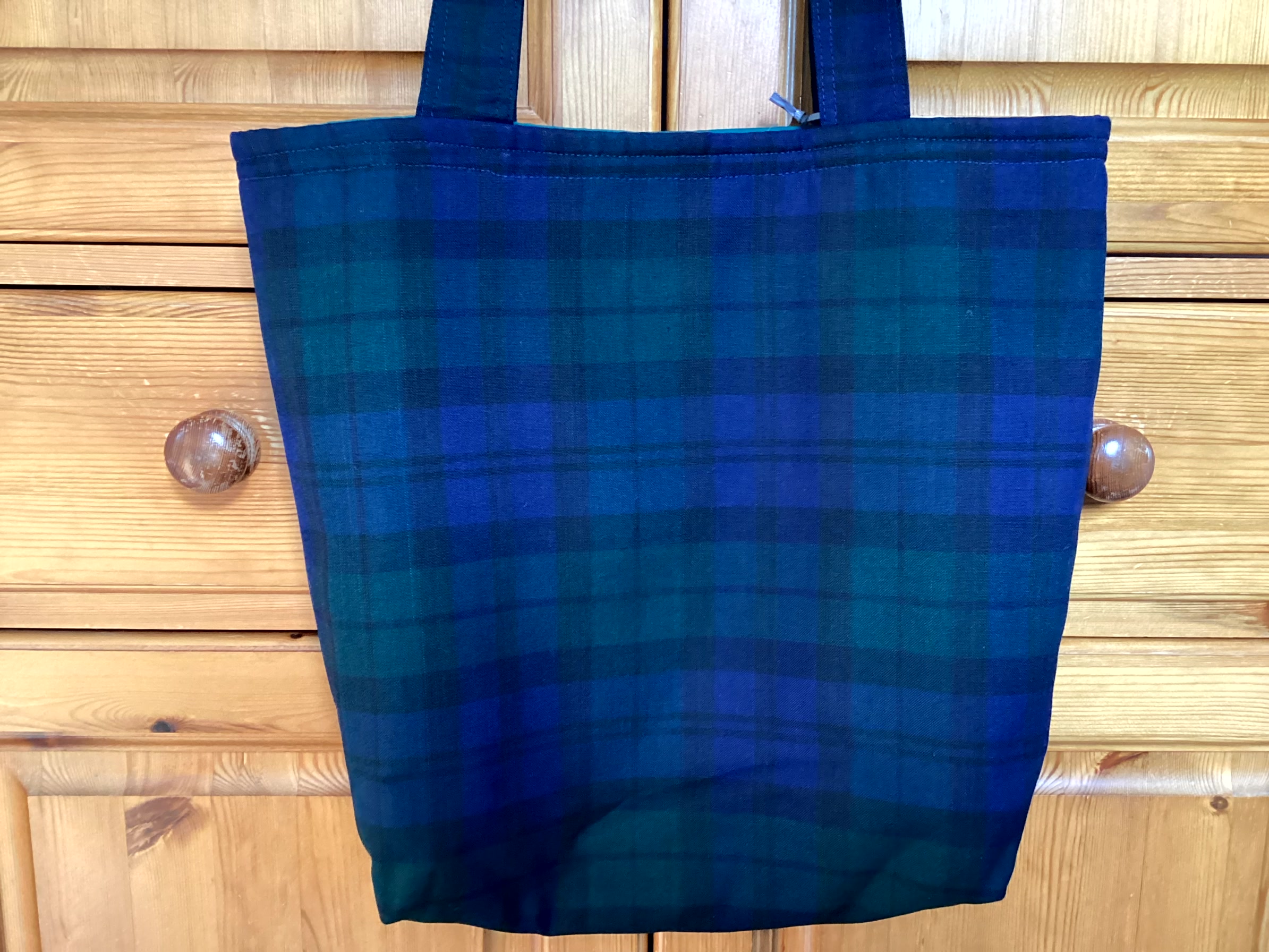 Tote Bag - dark green and blue tartan